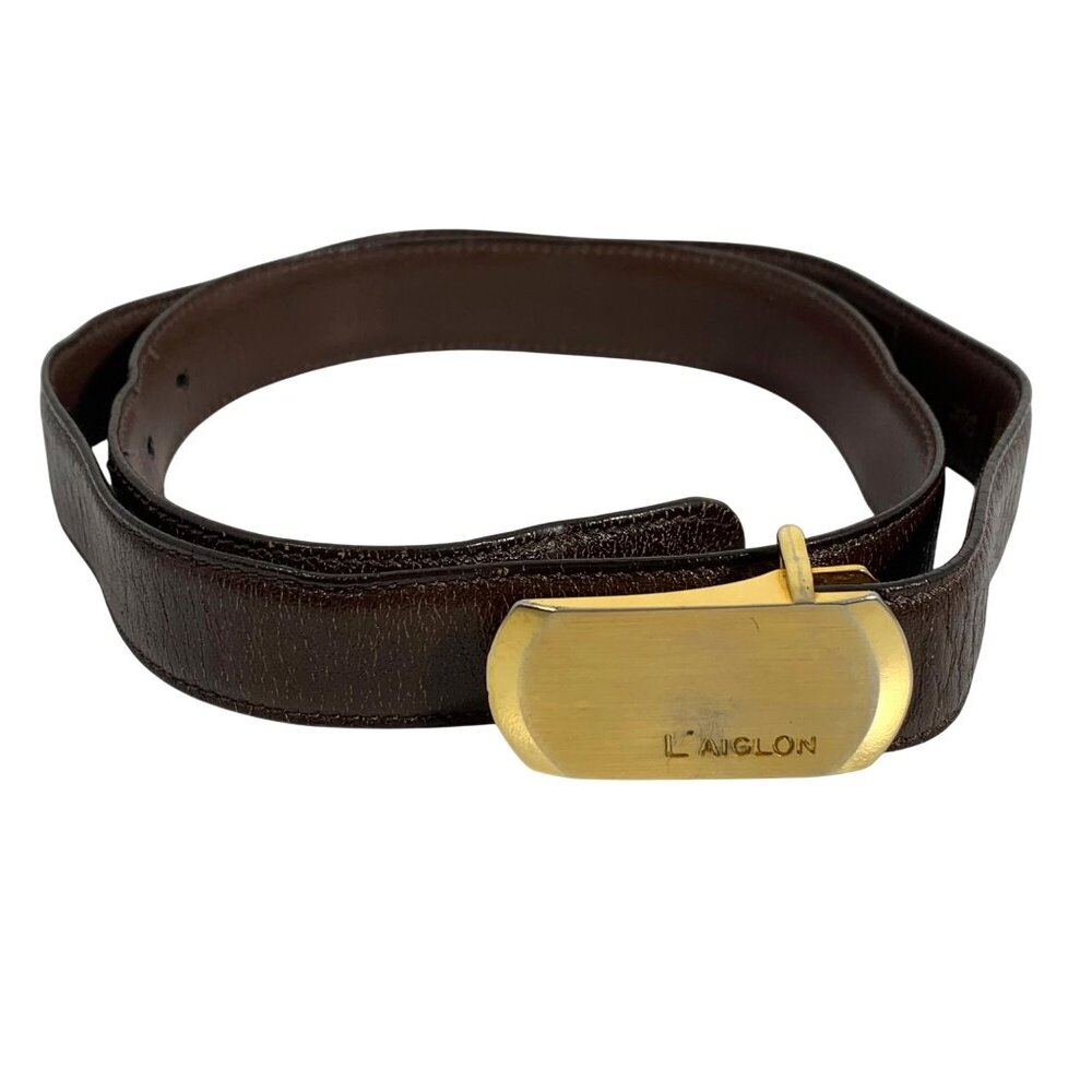 LAiglon Mens Full Grain Brown Cowhide Belt With Gold-Tone Buckle Size 30/75